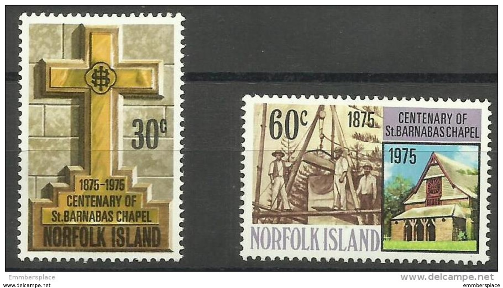 Norfolk Island - 1975 St Barnabas Chapel MNH  **   SG 168-9  Sc 190-1 - Norfolk Island