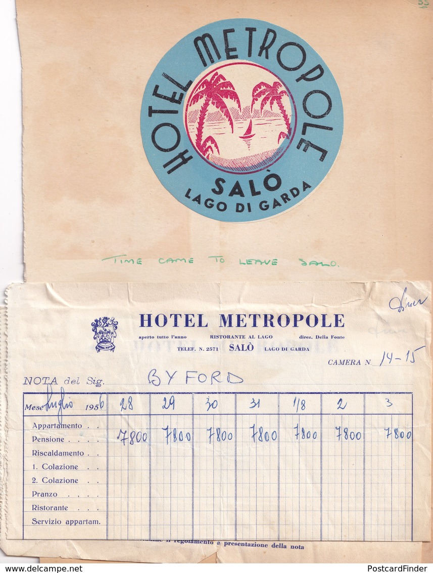 Hotel Metropole Salo Lago Di Garda Old Receipt Bundle - Italy