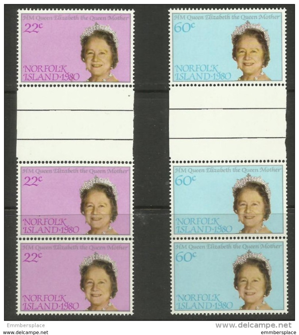 Norfolk Island - 1980 Queen Mother Birthday Gutter Strip Of 3 Sets MNH  **   SG 252-3  Sc 271-2 - Norfolk Island