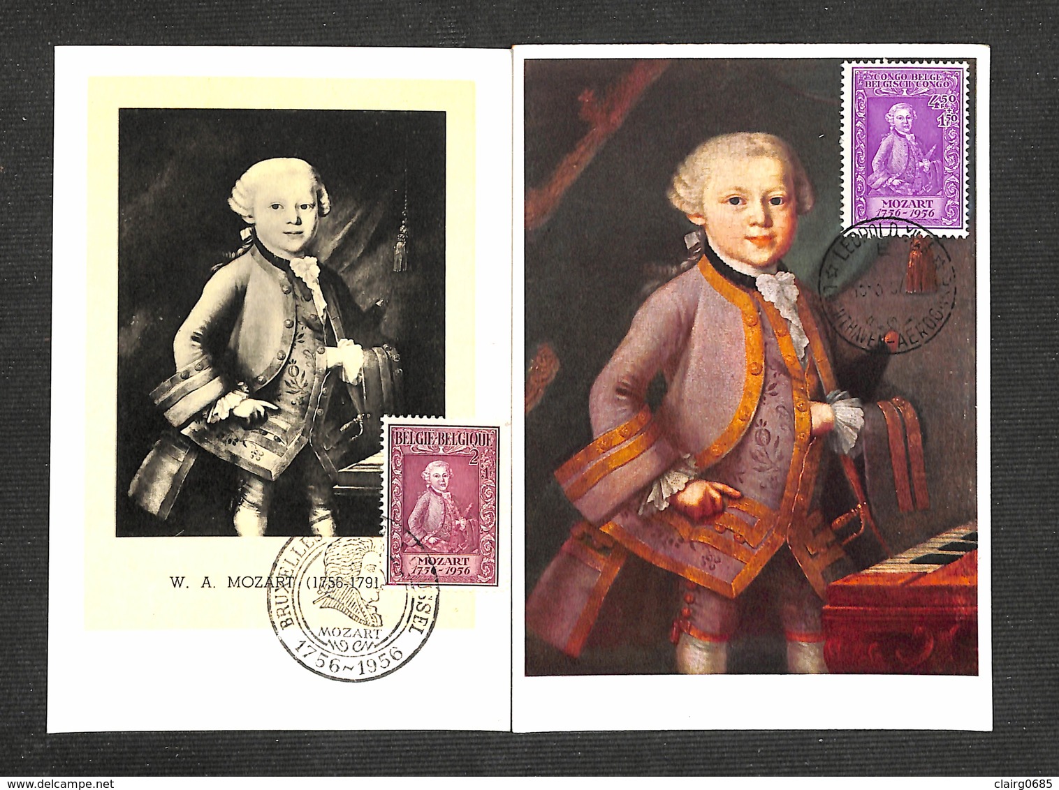 BELGIQUE - BELGIE - CONGO BELGE - 2 Cartes Maximum 1956 - 1957 - MOZART - 1951-1960