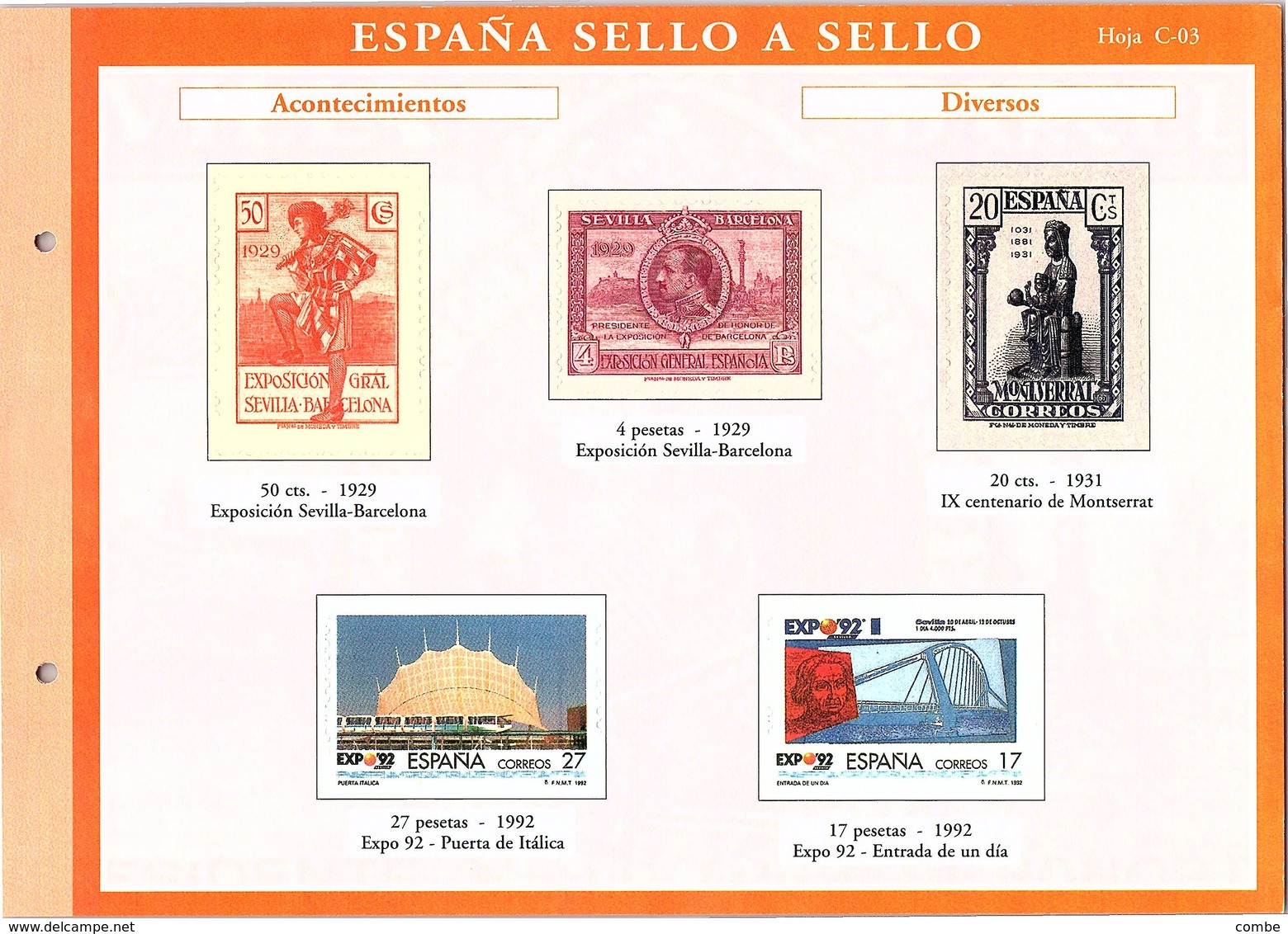 SPAÑA SELLO A SELLO. COLECCIÓN LIMITADA Y NUMERADA. Hoja C-03  ACONTECIMINTOS - Essais & Réimpressions