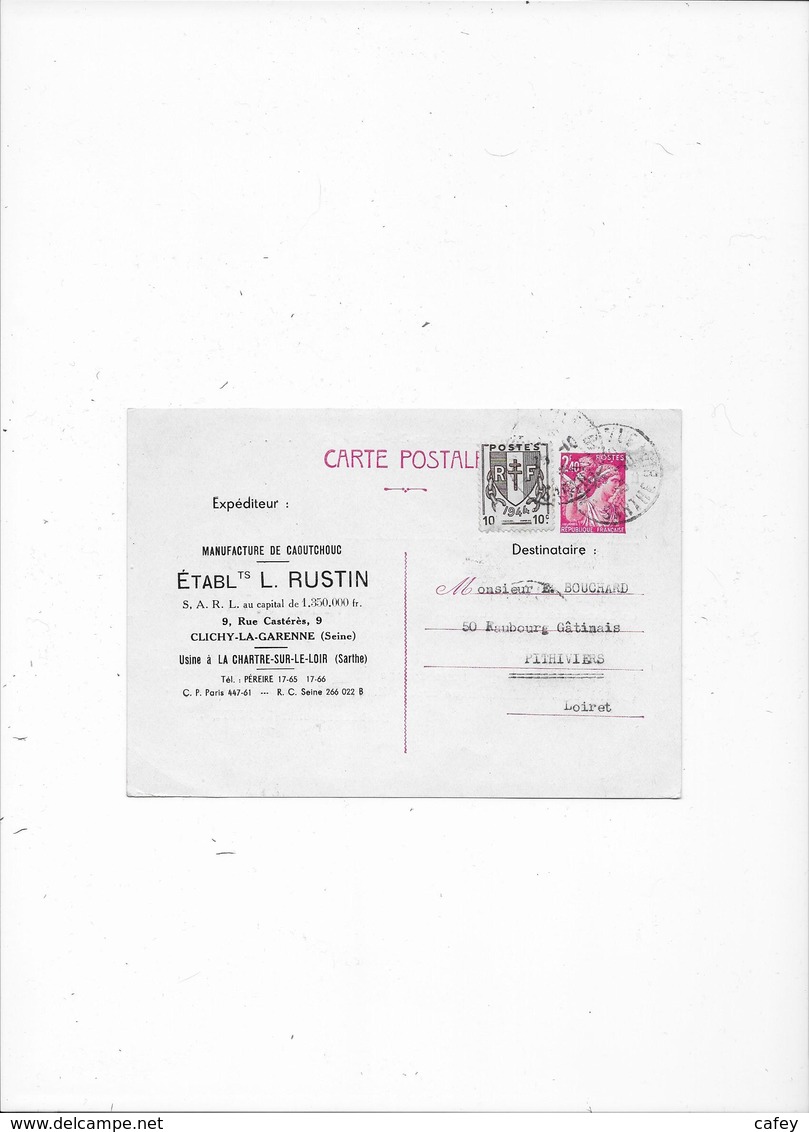 ENTIER IRIS 2F40  Repiquage ETAB. L.RUSTIN Manufacture De Caoutchouc CLICHY - Cartes Postales Repiquages (avant 1995)