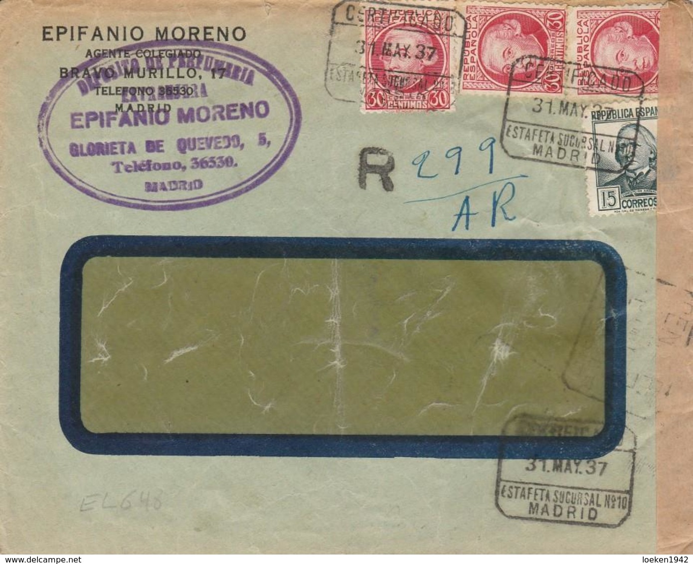 1937 LR De MADRID   à  ST CLOUD   CENSURA MADRID    EL648 - Cartas & Documentos