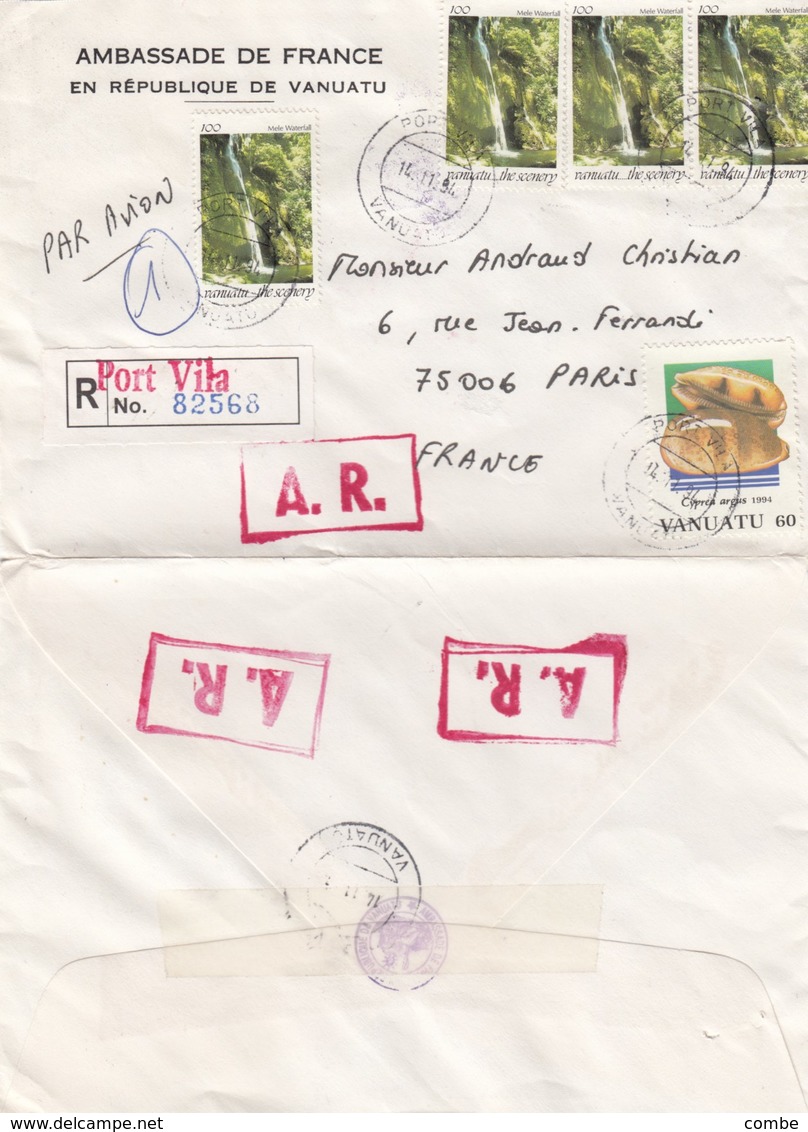 LETTRE VANUATU RECOMMADE AMBASSADE DE FRANCE PORT VILA POUR LA FRANCE - Vanuatu (1980-...)