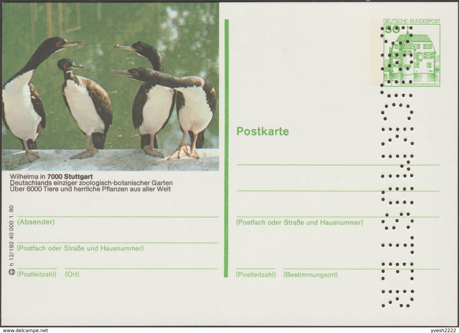 Allemagne 1980. Carte Postale, Entier Touristique, Perforation « Druckmuster », Spécimen. Conciliabule De Bestioles - Gänsevögel