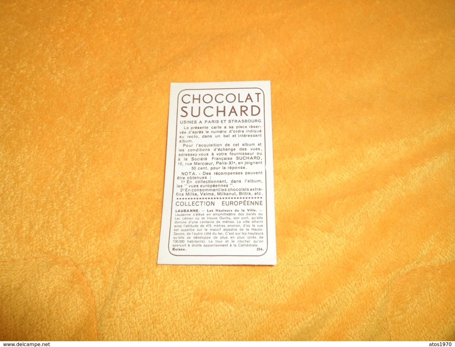 CHROMO OU IMAGE ANCIENNE DATE ?.../ CHOCOLAT SUCHARD...SUISSE LAUSANNE. LES HAUTEURS DE LA VILLE.. - Suchard