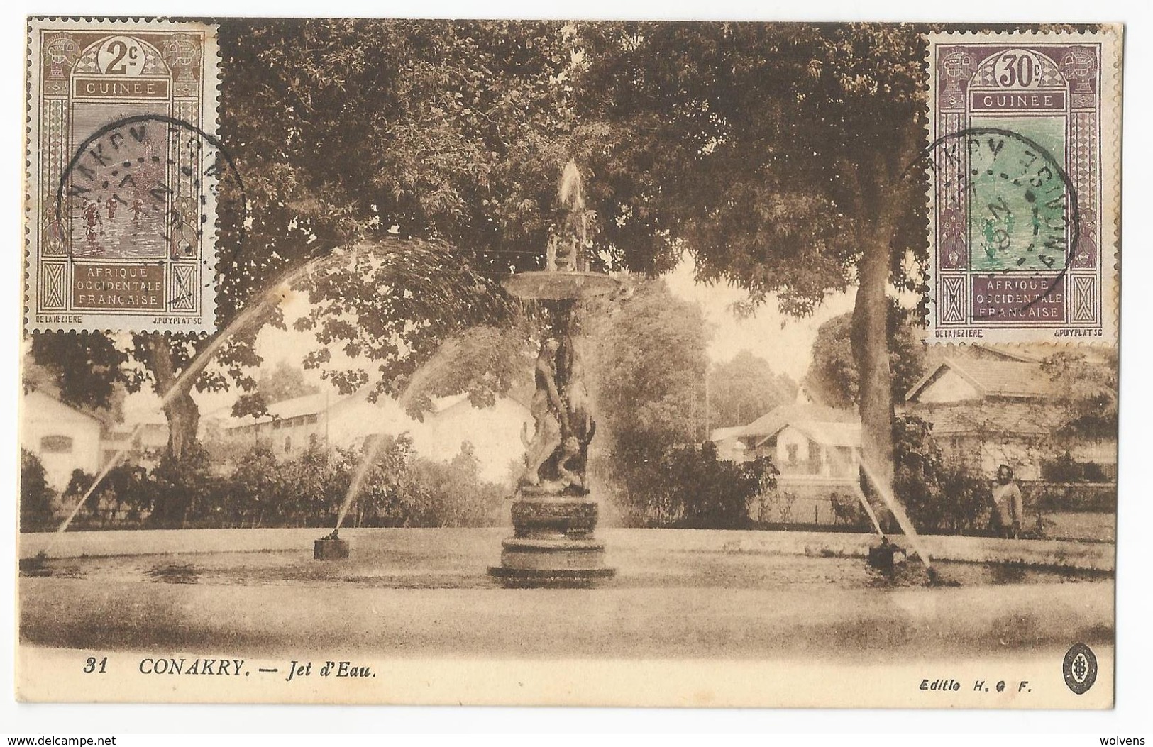 Guinée Française Conakry Jet D'Eau Carte Postale Ancienne - Guinée Française