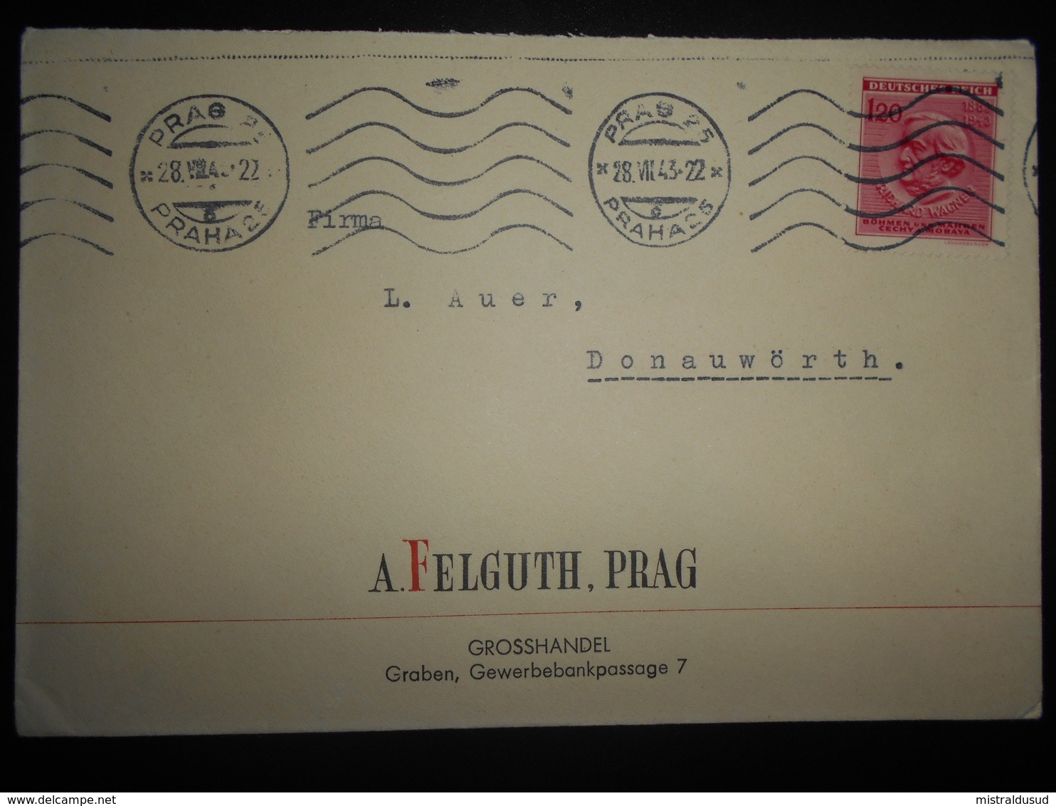 Boheme-moravie , Lettre De Praha 1943 Pour Donauworth - Brieven En Documenten