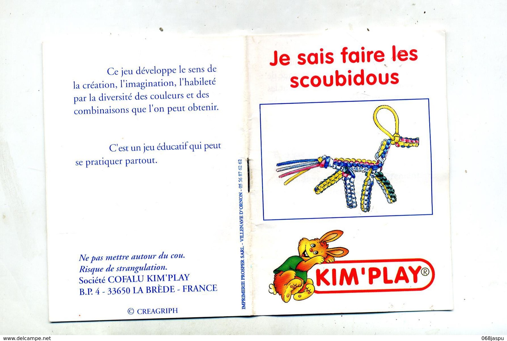 Notice  Faire Scoubidou Kim'play Lapin - Autres & Non Classés