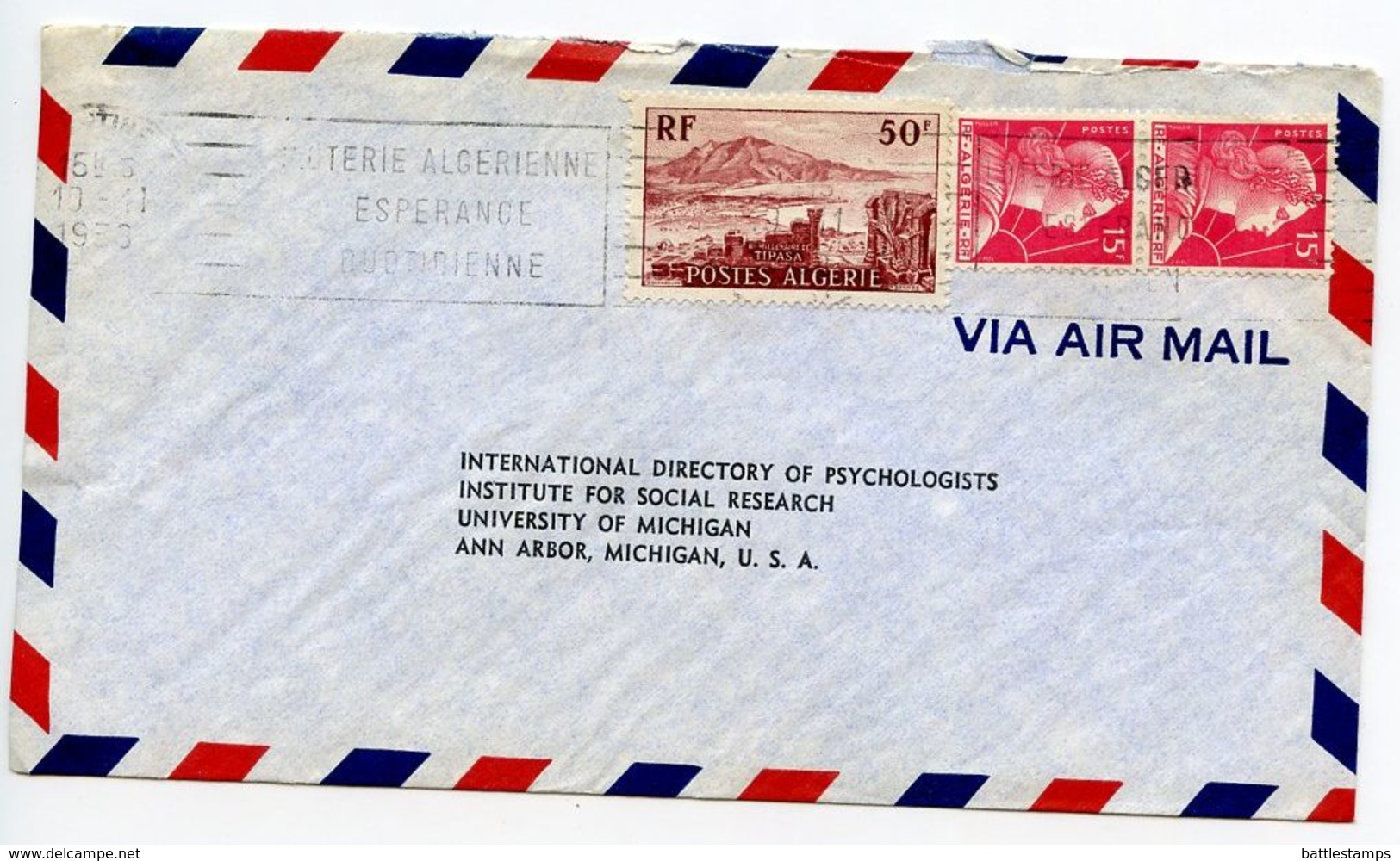 Algeria 1958 Airmail Cover To Ann Arbor MI, Scott 263 & 265 - Covers & Documents