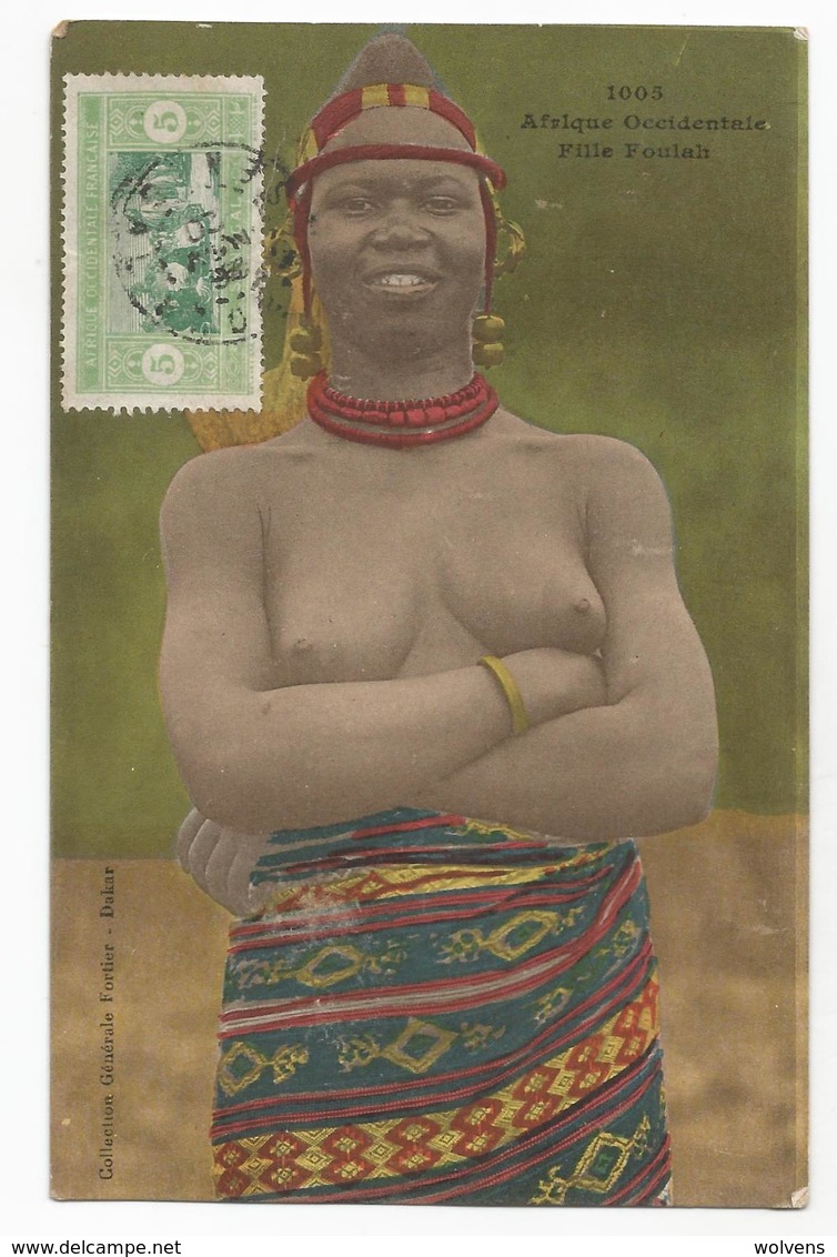 Sénégal Fille Foulah Nu Ethnique Carte Postale Ancienne - Sénégal