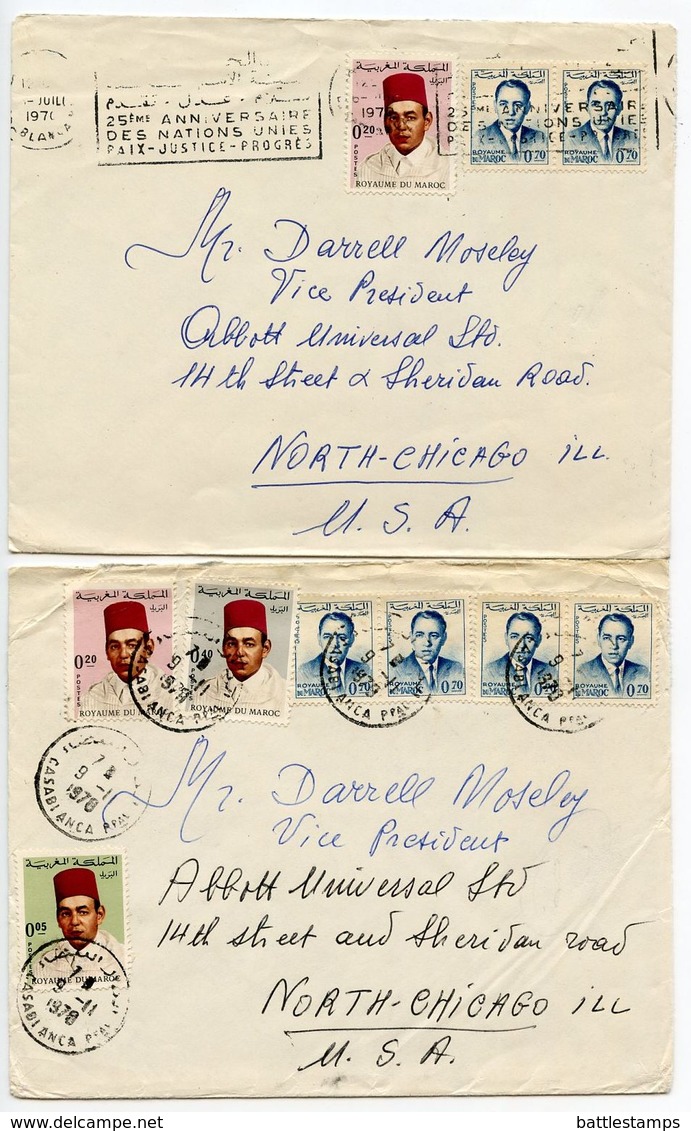 Morocco 1970 3 Covers Casablanca To U.S., King Hassan II Stamps - Morocco (1956-...)