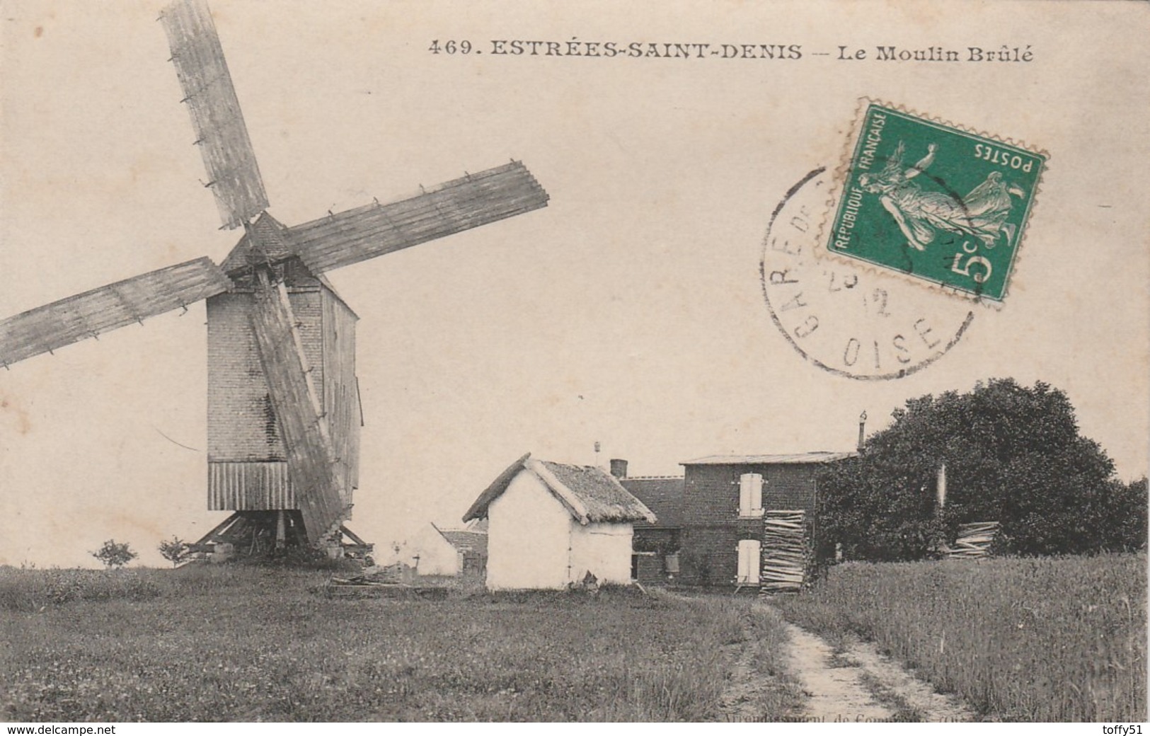 CPA:MOULIN À VENT BRÛLÉ ESTRÉES SAINT DENIS (60)..ÉCRITE - Moulins à Vent