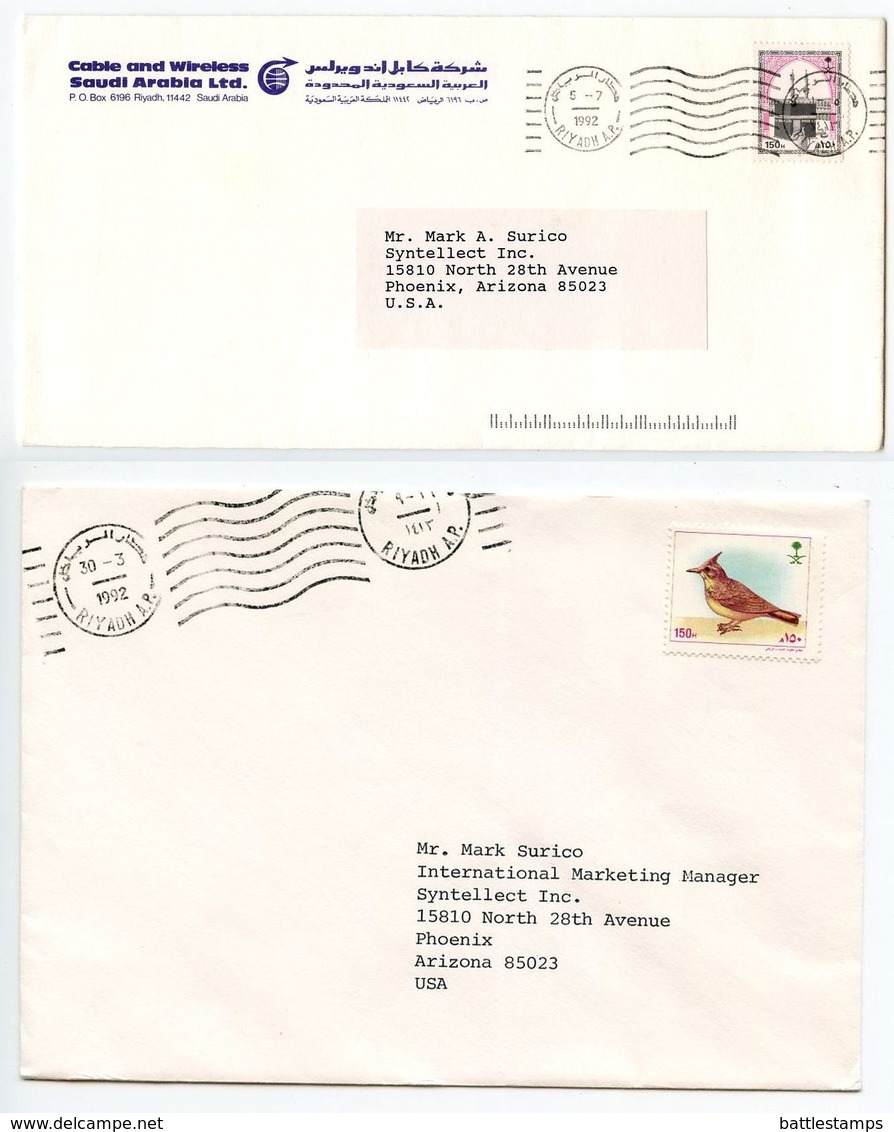 Saudi Arabia 1992 2 Covers Riyadh To Phoenix Arizona, Scott 989a & 1173c - Saoedi-Arabië