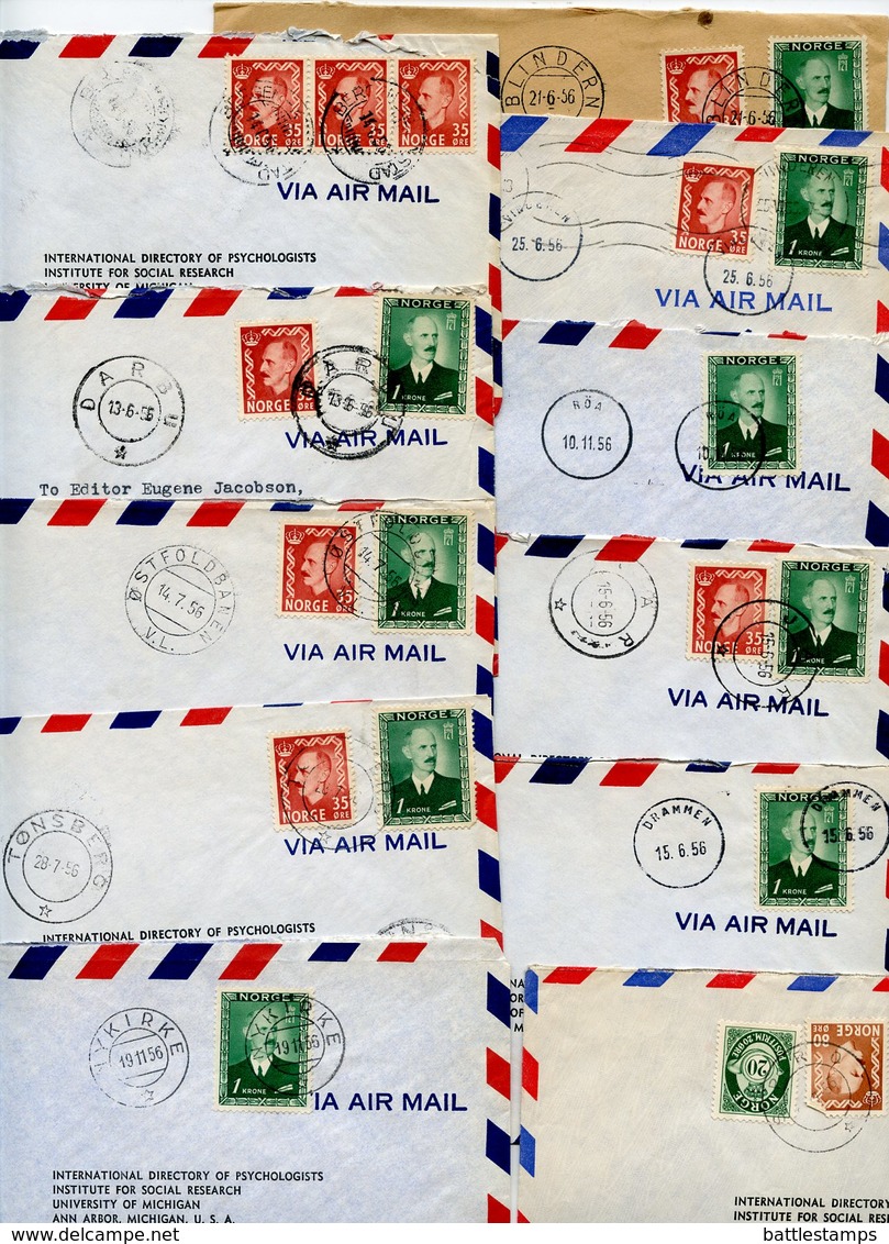 Norway 1950‘s 11 Airmail Covers To U.S., Mix Of CDS Postmarks & Stamps - Covers & Documents