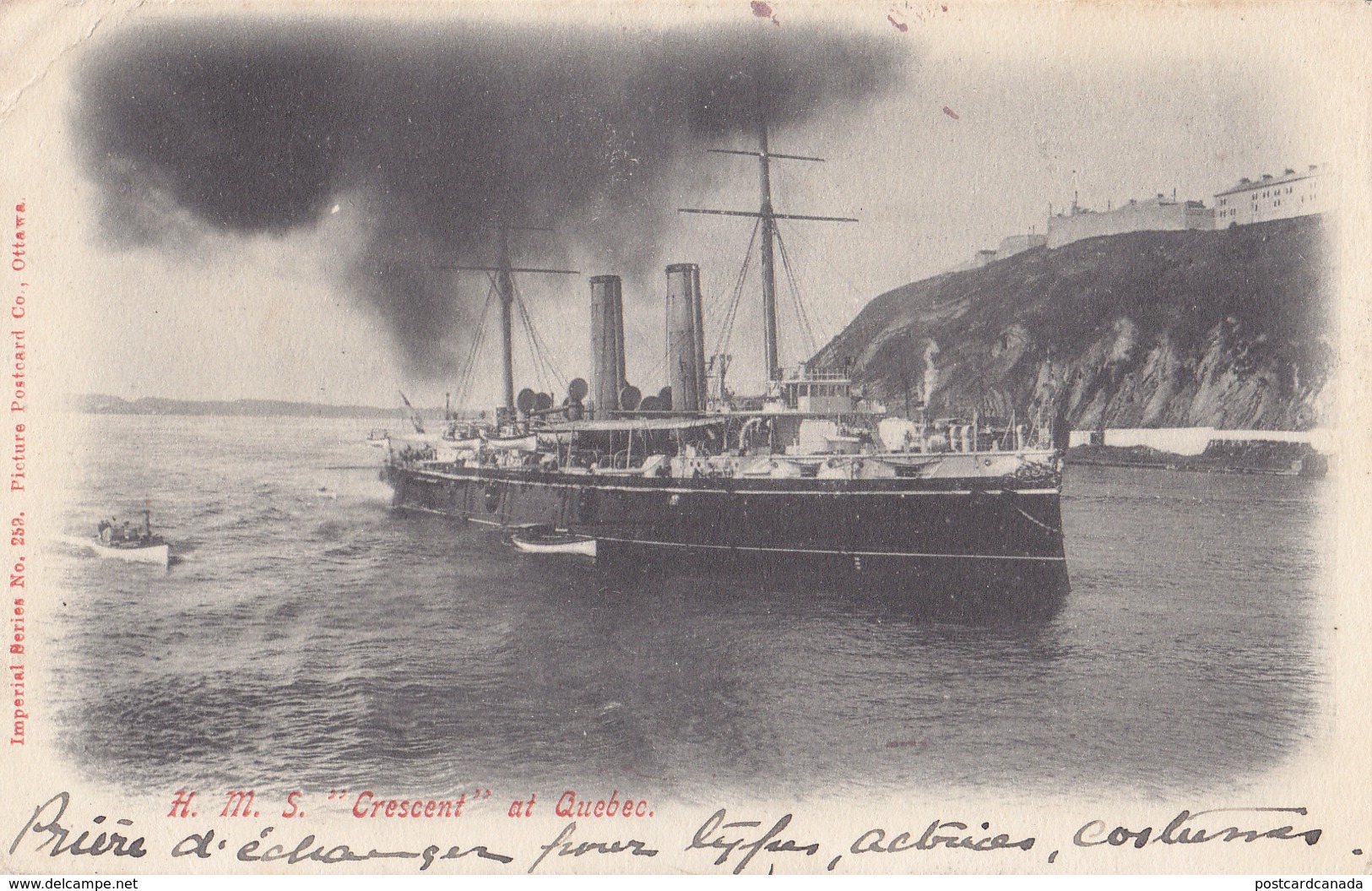 RPPC REAL PHOTO POSTCARD HMS CRESCENT QUEBEC 1905 - Québec - La Cité