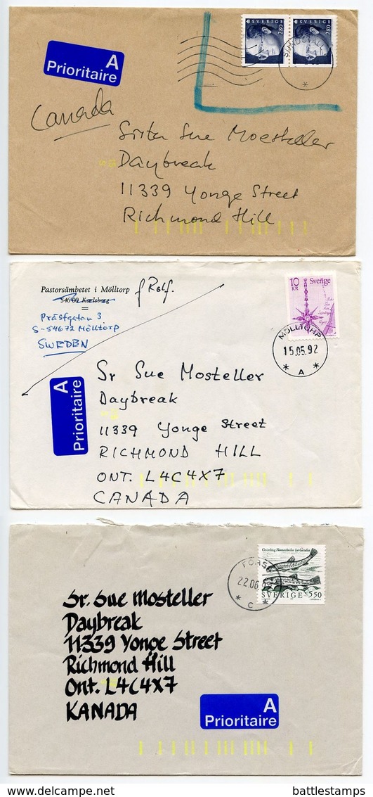 Sweden 1990‘s 3 Covers Sundsvall, Mölltorp, Forsa To Richmond Hill Canada - Covers & Documents