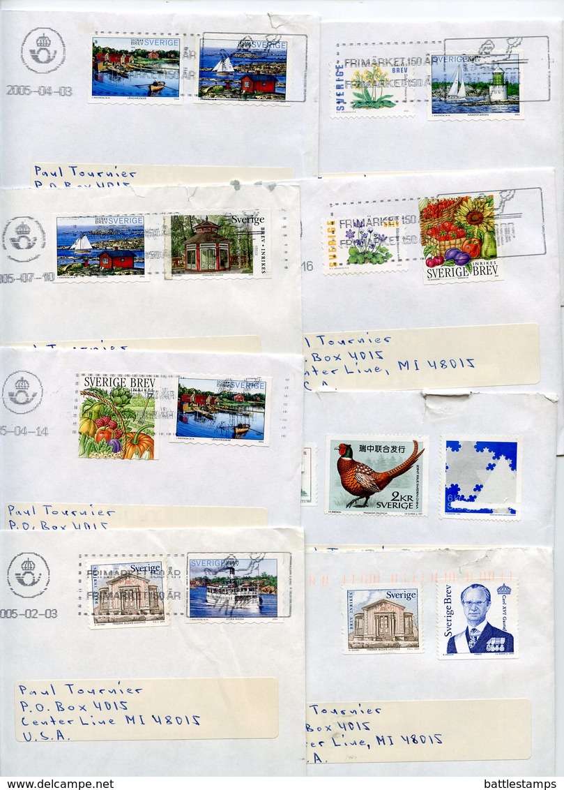 Sweden 2000‘s 8 Prioritaire Covers Göteborg To Center Line MI, Mix Of Stamps - Cartas & Documentos