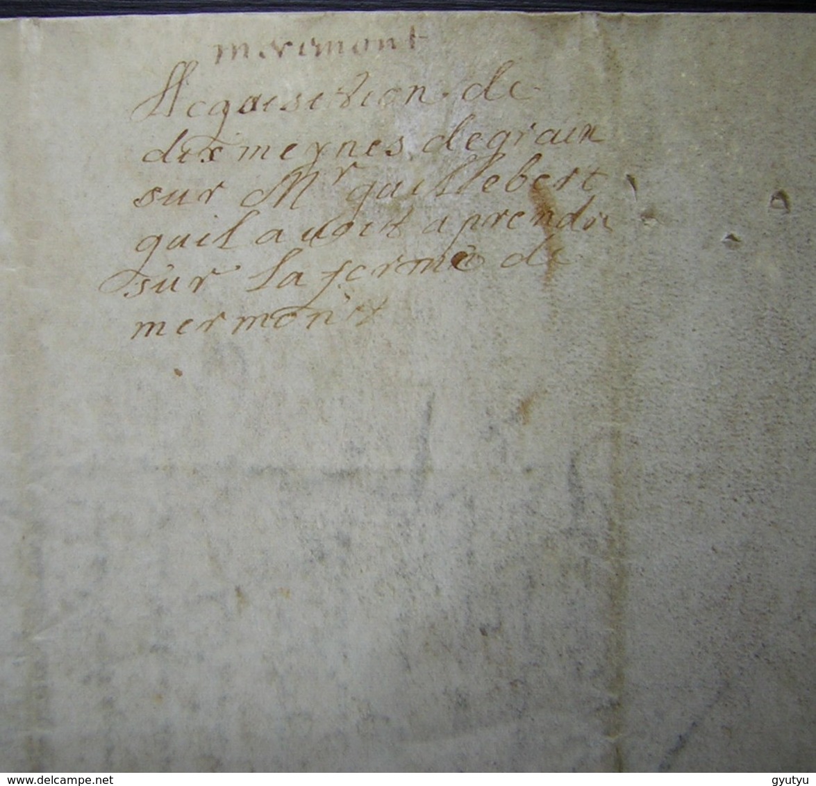 1659 Parchemin De Crépy (Oise) Acquisition De Dix Mines De Grains à Monsieur Guillebert (Ferme De Mermont) - Manuscrits