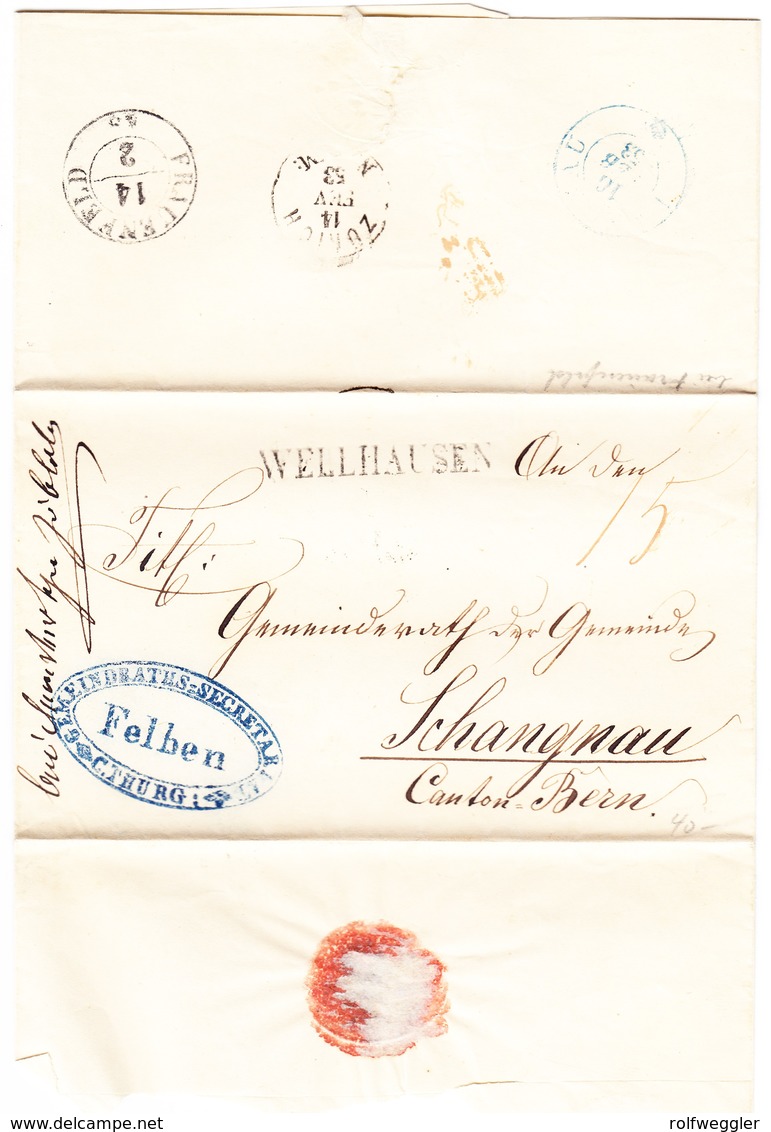 1853 Faltbrief Aus Felben Mit Stabstempel Wellhausen An Gemeinderat In Schangnau - ...-1845 Prefilatelia