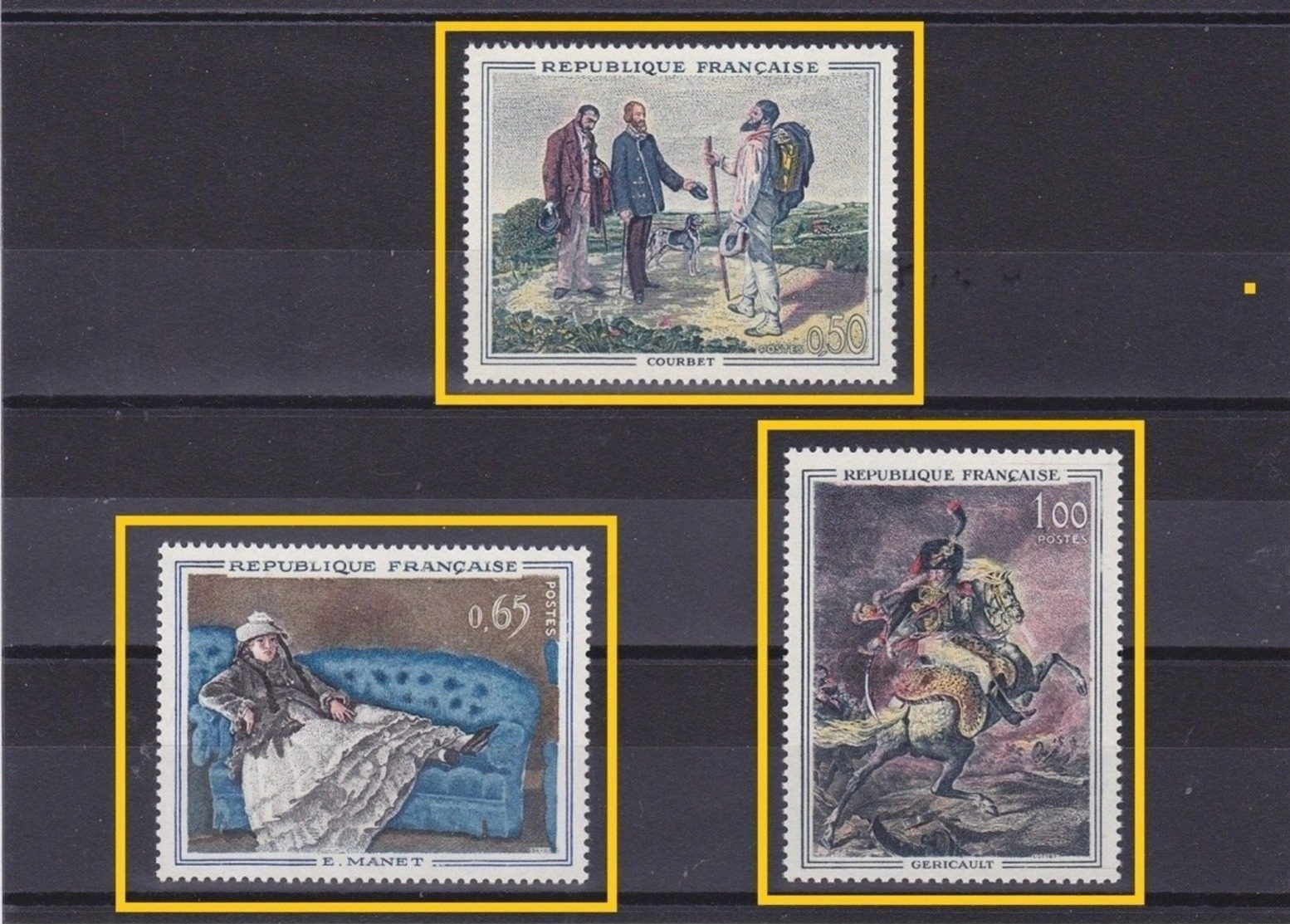 Timbre FRANCE Neuf** 1962 PEINTURES 1363-1365 TABLEAUX COURBET MANET GERICAULT - Feuilles Complètes