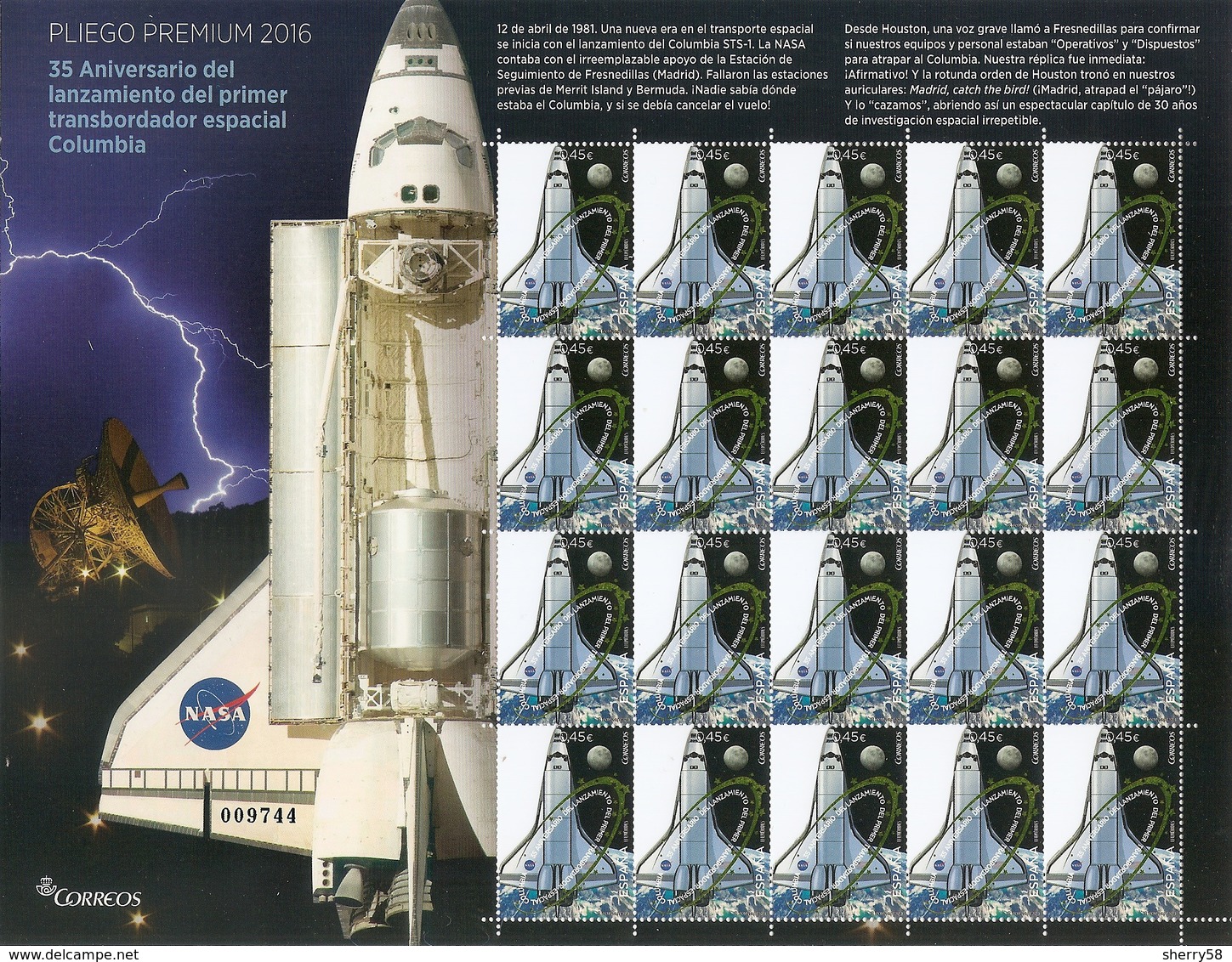 2016-ED. 5047 PLIEGO PRÉMIUM- 35 Aniv. Lanzamiento Primer Transbordador Espacial Columbia-NUEVO- - Hojas Completas