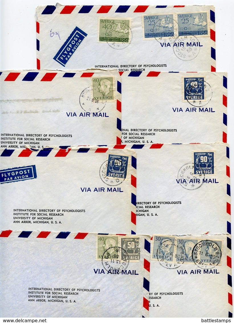 Sweden 1950‘s 7 Airmail Covers To Ann Arbor Michigan, Mix Of Stamps & Postmarks - Covers & Documents