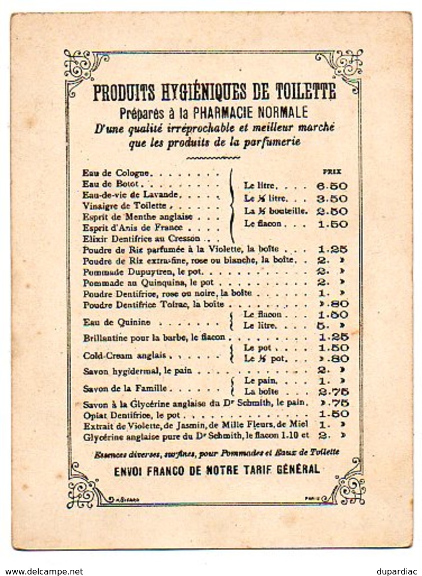 Chromo, Produits Hygiéniques De Toilette Préparés à La PHARMACIE NORMALE, 19 Rue Drouot PARIS : N - NOCE Des Lucanes.. - Autres & Non Classés