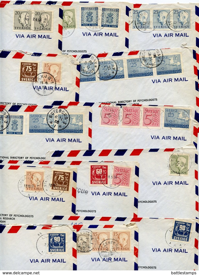 Sweden 1950‘s 13 Airmail Covers To Ann Arbor Michigan, Mix Of Stamps & Postmarks - Covers & Documents