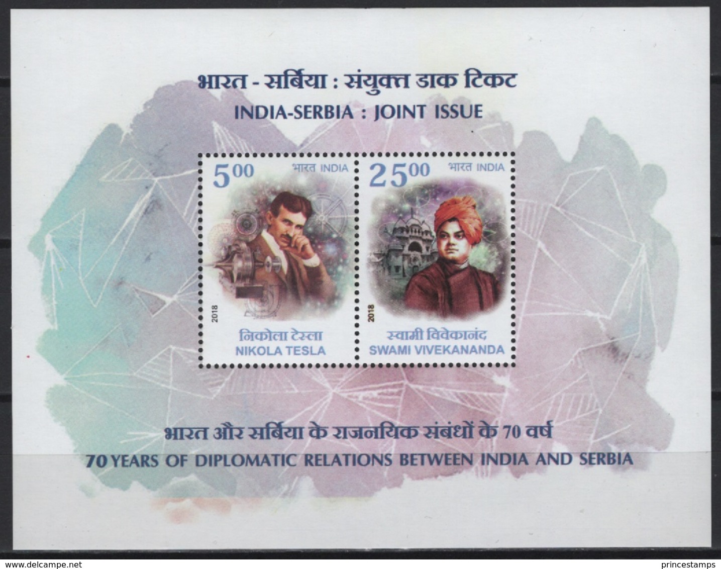 India (2018) Yv. Bf. 185  /  Joint Issue With Serbia - Tesla - Emissioni Congiunte