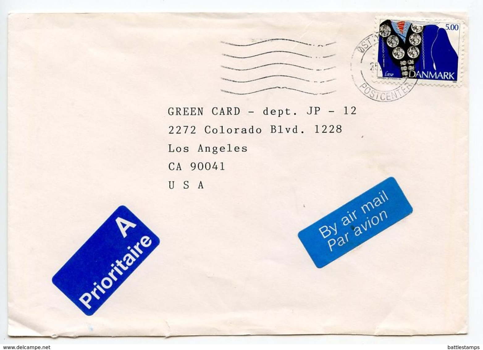 Denmark 1994 Airmail Cover Østjyllands To Los Angeles CA, Scott 994 Jewelry - Covers & Documents