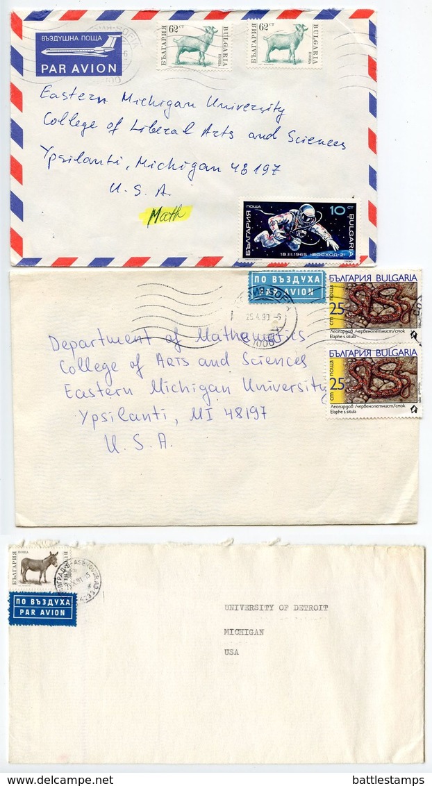 Bulgaria 1990-91 3 Airmail Covers Sofia & Assenovgrad To Ypsilanti & Detroit Michigan - Covers & Documents