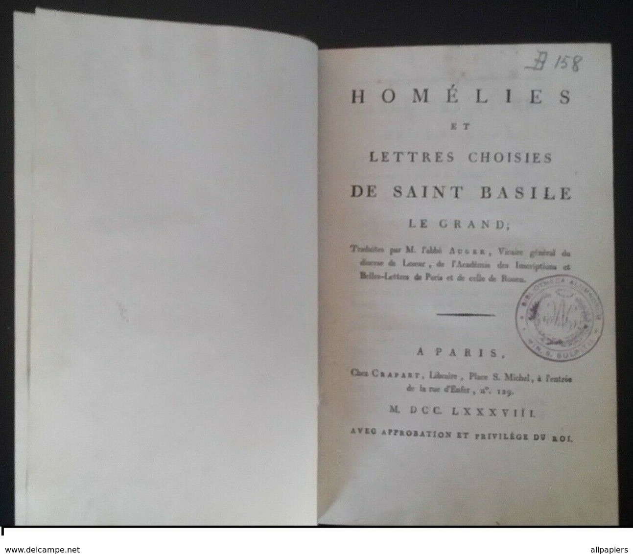 Homélies Et Lettres Choisies De Saint Basile Le Grand Par L'Abbé Auger De 1788 - 1701-1800