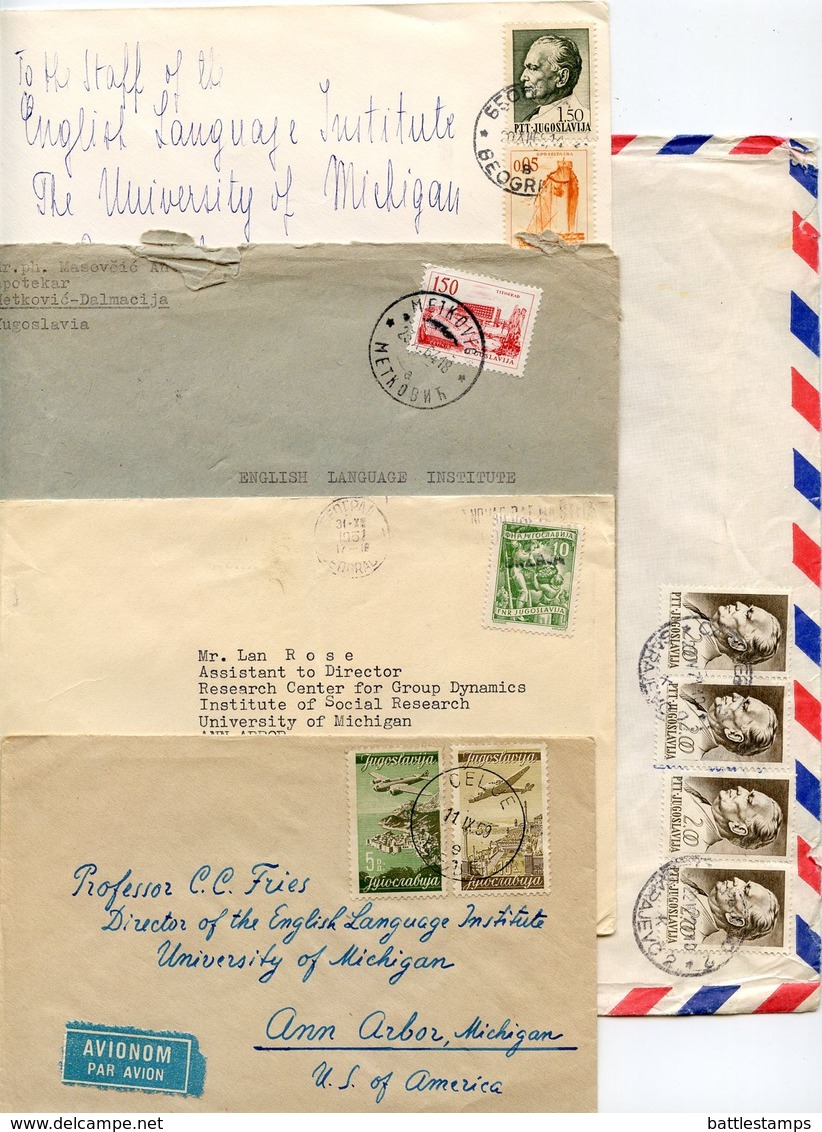 Yugoslavia 1950‘s-70‘s 5 Covers To Ann Arbor MI, Mix Of Stamps & Postmarks - Covers & Documents