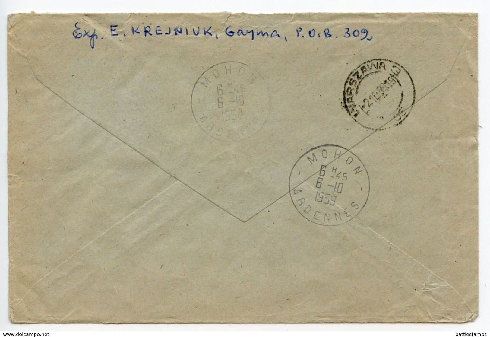 Poland 1959 Registered Cover Gdynia To Mohon France, Triangle Mushroom Stamps - Covers & Documents