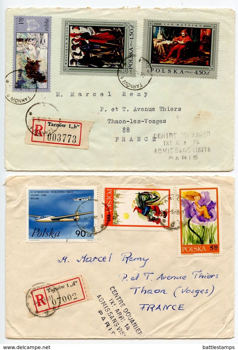 Poland 1969 2 Registered Covers Tarnów To Thaon-les-Vosges France, Mix Of Stamps - Covers & Documents