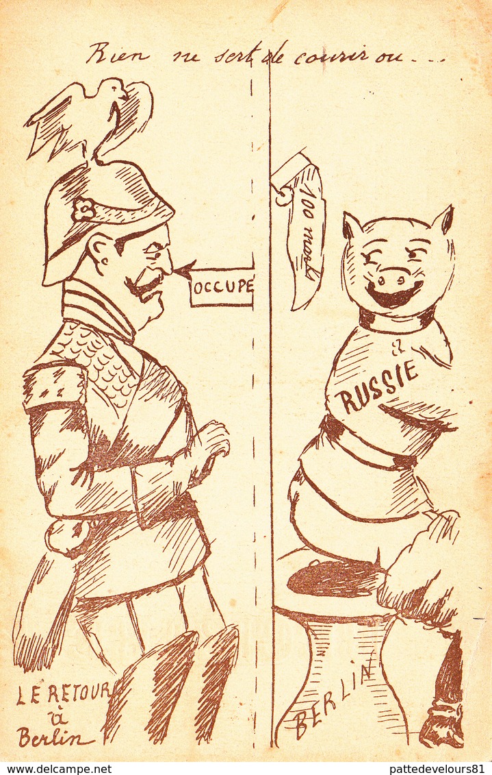 CPA Caricature Satirique Anti-Kaïser Guillaume II Russie Cochon Porc Pig Chiottes WC Scatologie  Illustrateur (2 Scans) - 1900-1949