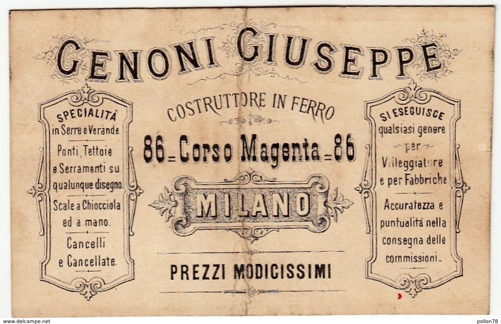 CARTONCINO - RICEVUTA - BIGLIETTO DA VISITA - GENONI GIUSEPPE - MILANO - 1895 - Vedi Retro - Cartoncini Da Visita