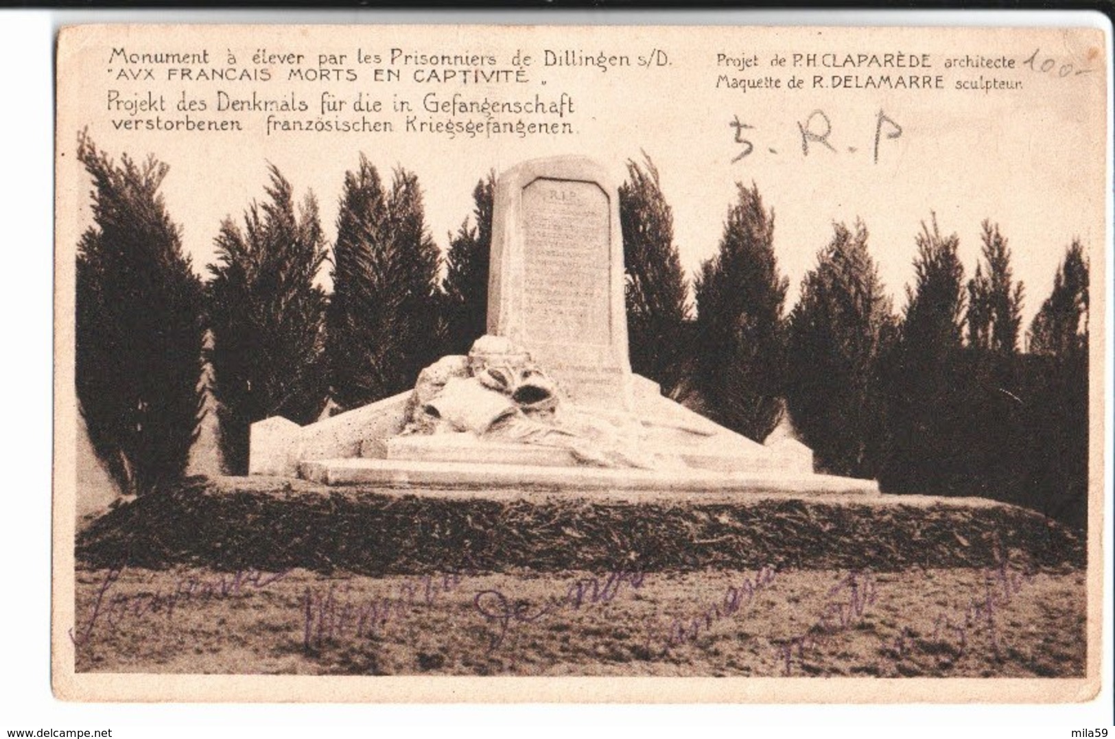 Monument à élever Par Les Prisonniers De Dillingen. De Guillaume Bazus Né à Frontignan Prisonnier De Guerre à Dillingen - Dillingen