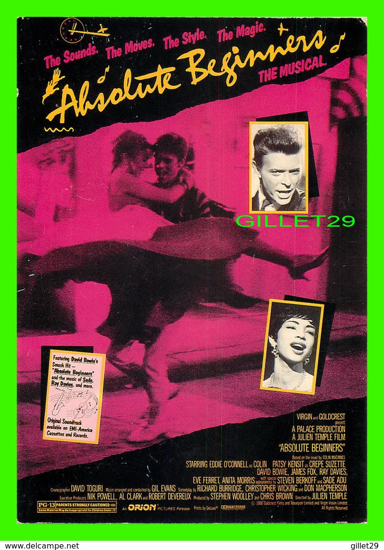 AFFICHES DE CINÉMA - FILM, THE MUSICAL, ABSOLUTE BEGINNERS - GOLDCREST FILMS & TV LTD 1986 - EDIT " HUMOUR À LA CARTE " - Affiches Sur Carte