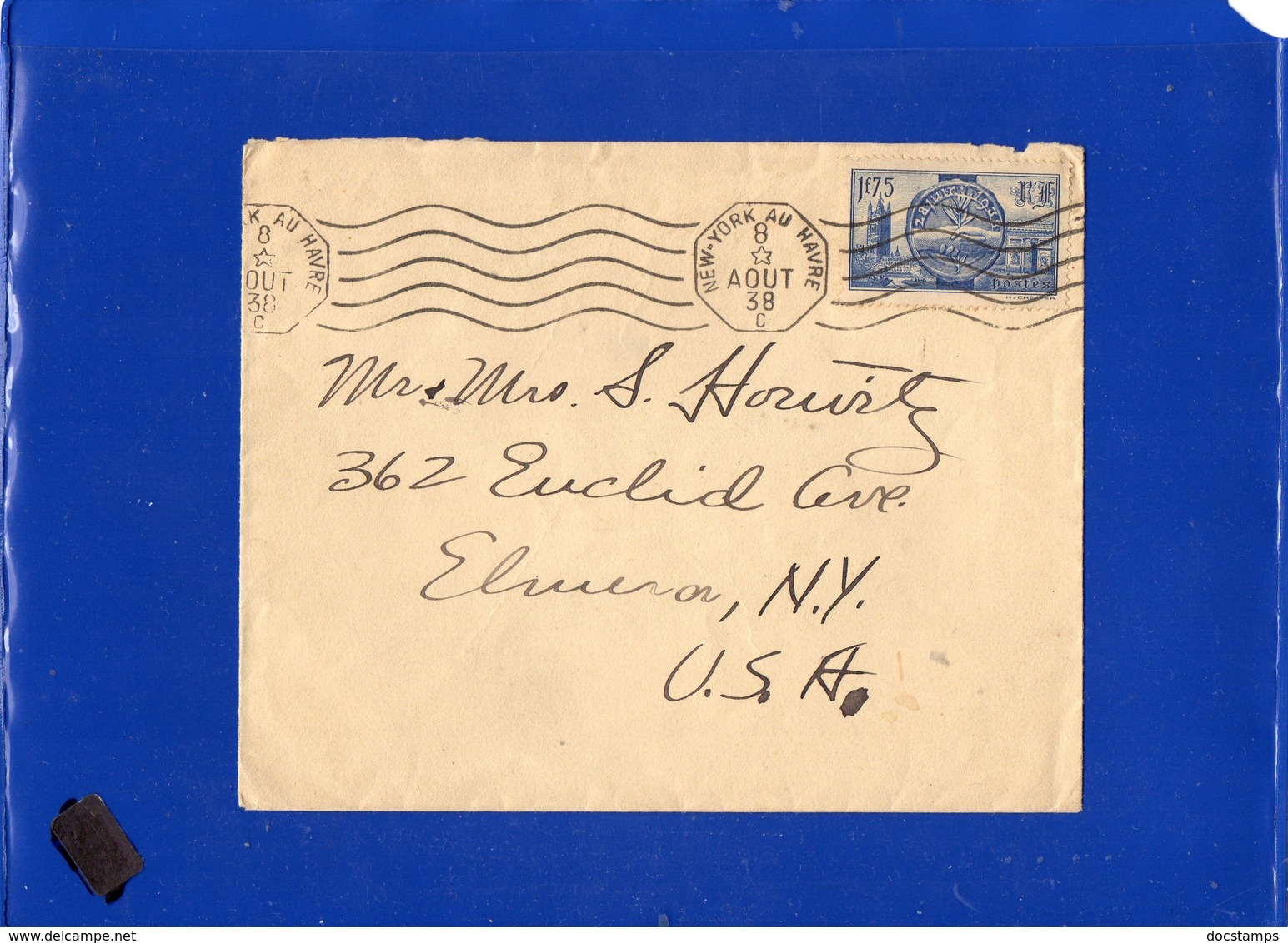 ##(DAN197)-France 1938-New-York Au Havre Cancel On French Line Cover To New York - U.S.A. - Storia Postale
