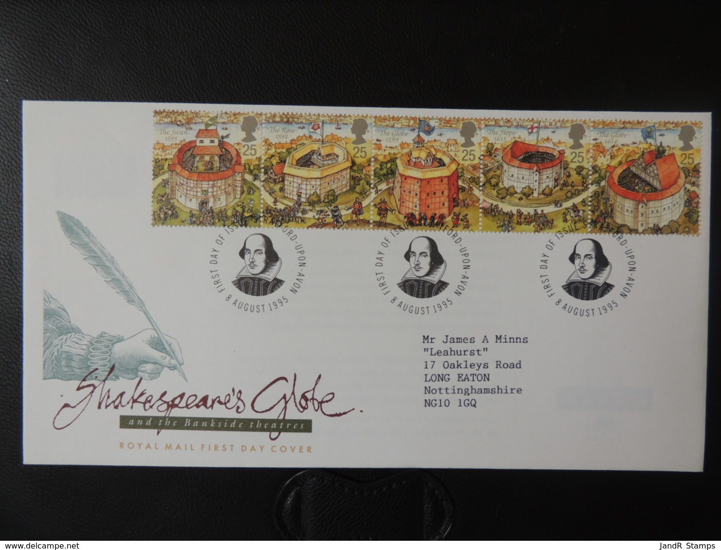 GB 1995 FDC - Shakespeare Globe Theatre Stratford-upon-Avon Postmark First Day Cover Literature - 1991-2000 Dezimalausgaben