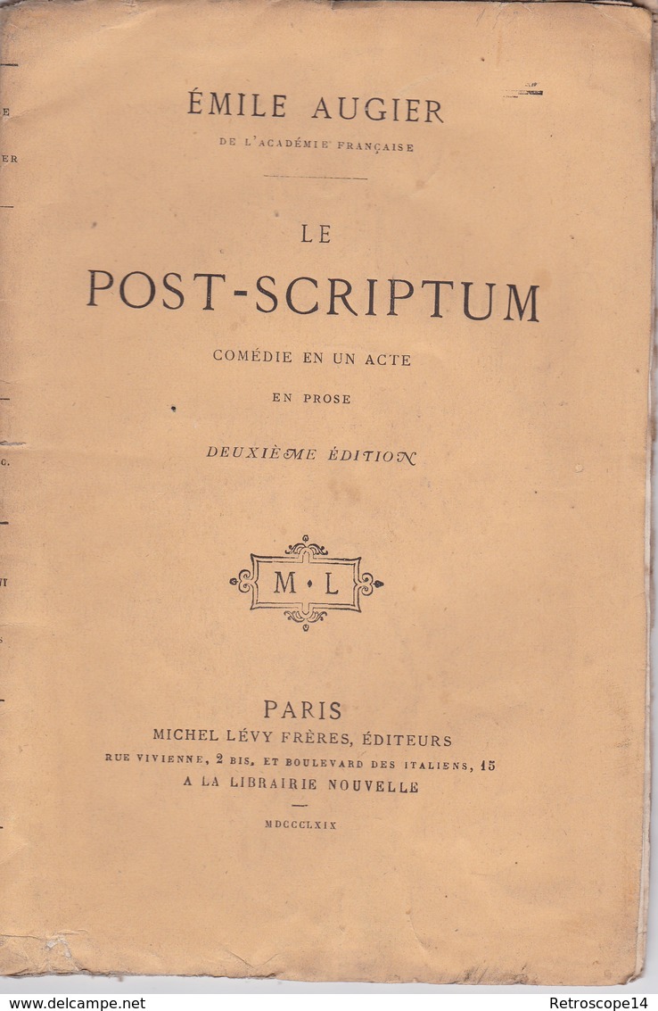 1869 EMILE AUGIER, POST-SCRIPTUM, MICHEL LÉVY. - 1801-1900