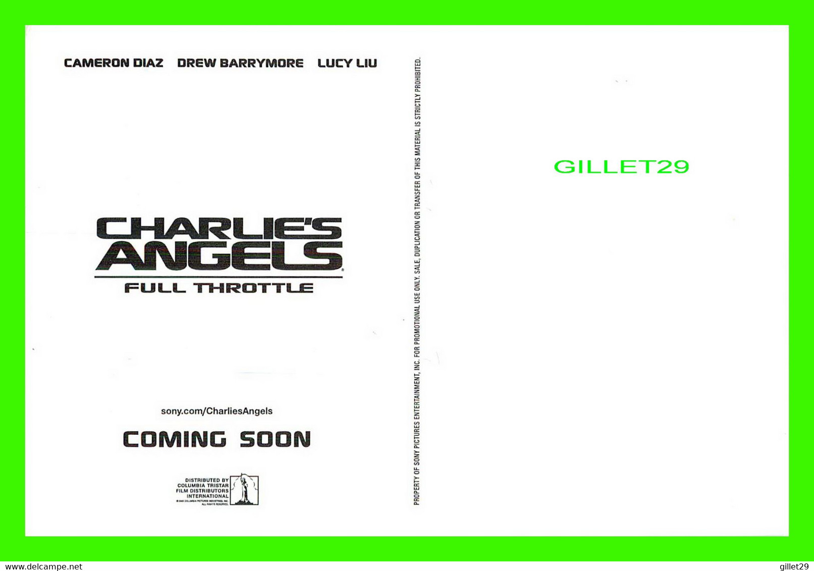 AFFICHES DE CINÉMA - " CHARLIE'S ANGELS  " FULL THROTTLE IN 2003 - CAMERON DIAZ, DREW BARRYMORE, LUCY LIU - - Affiches Sur Carte