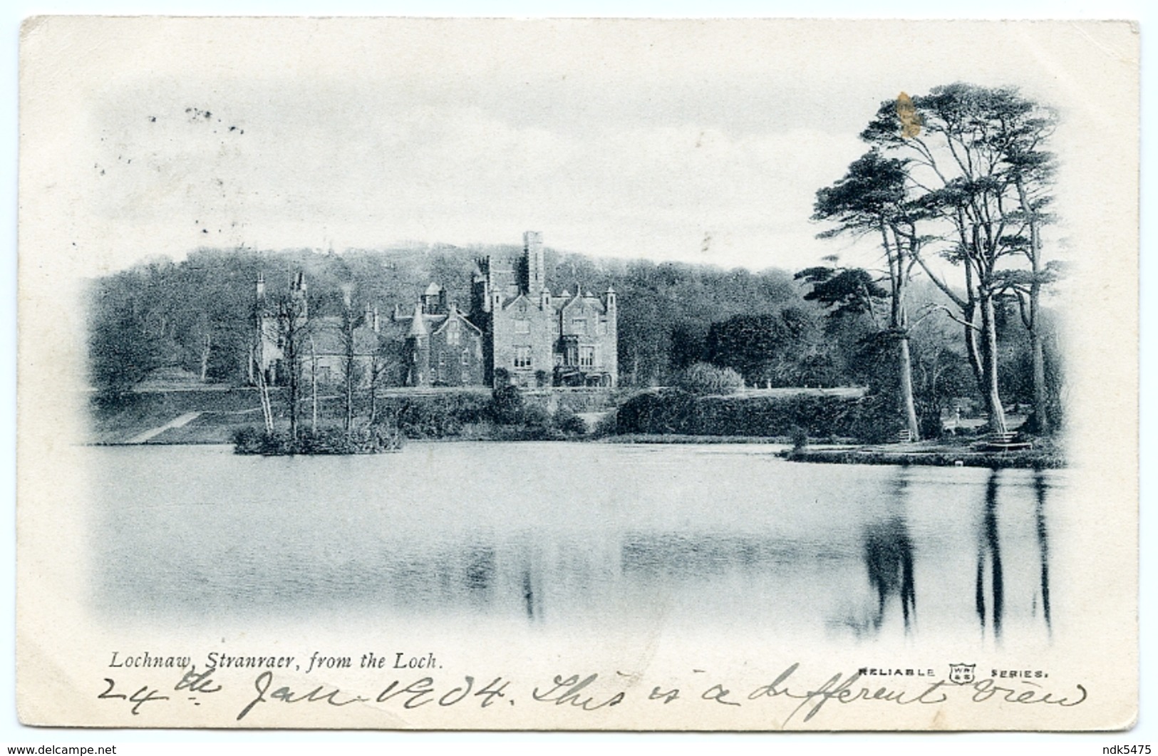 STRANRAER : LOCHNAW CASTLE FROM THE LOCH / POSTMARK - GLASGOW / ADDRESS - AYR, BALLANTINE DRIVE - Wigtownshire