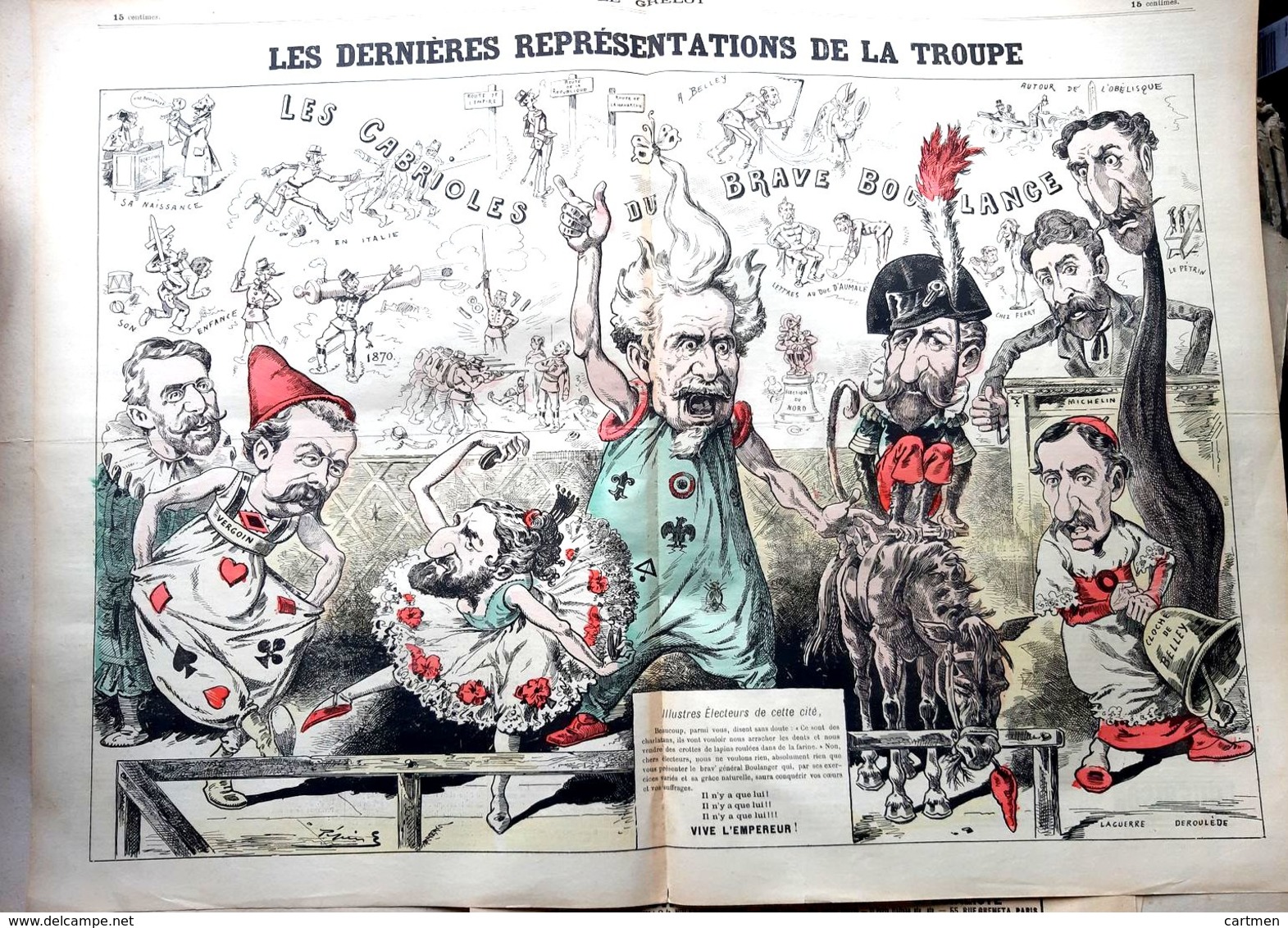 LE GRELOT CARICATURE  BOULANGER ROCHEFORT PAGE DOUBLE BIEN COMPLET 4 PAGES  BON ETAT 46 X 64 CM - 1850 - 1899