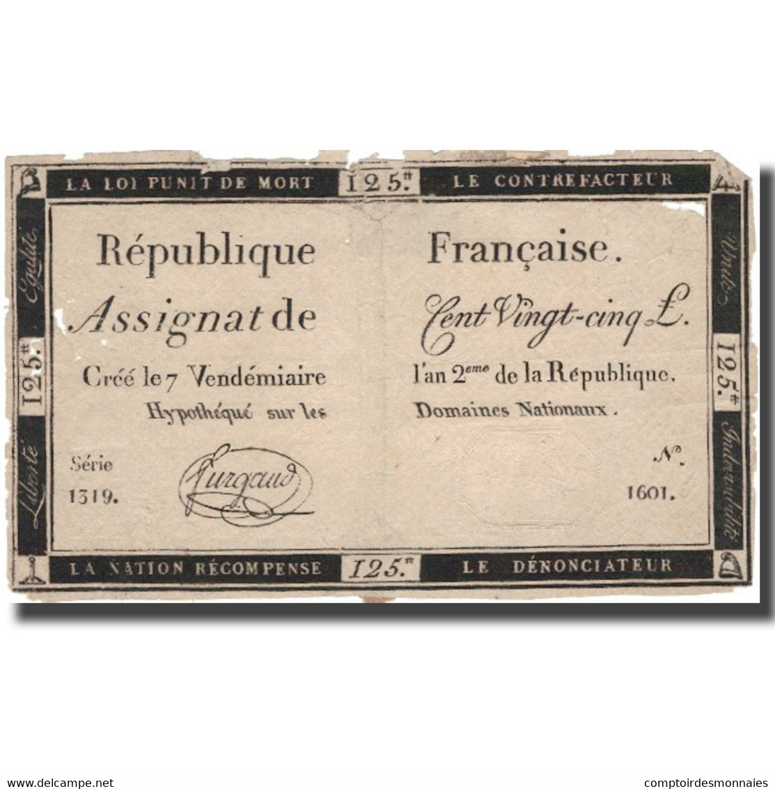 France, 125 Livres, 1793, 1793-09-28, TB+, KM:A74 - Assignats