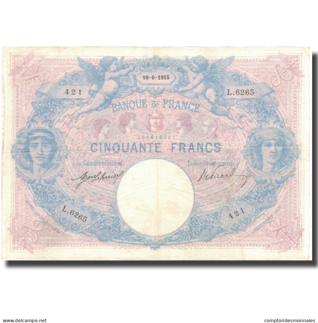 France, 50 Francs, Bleu Et Rose, 1915, 1915-06-10, TTB, Fayette:14.28, KM:64e - 50 F 1889-1927 ''Bleu Et Rose''