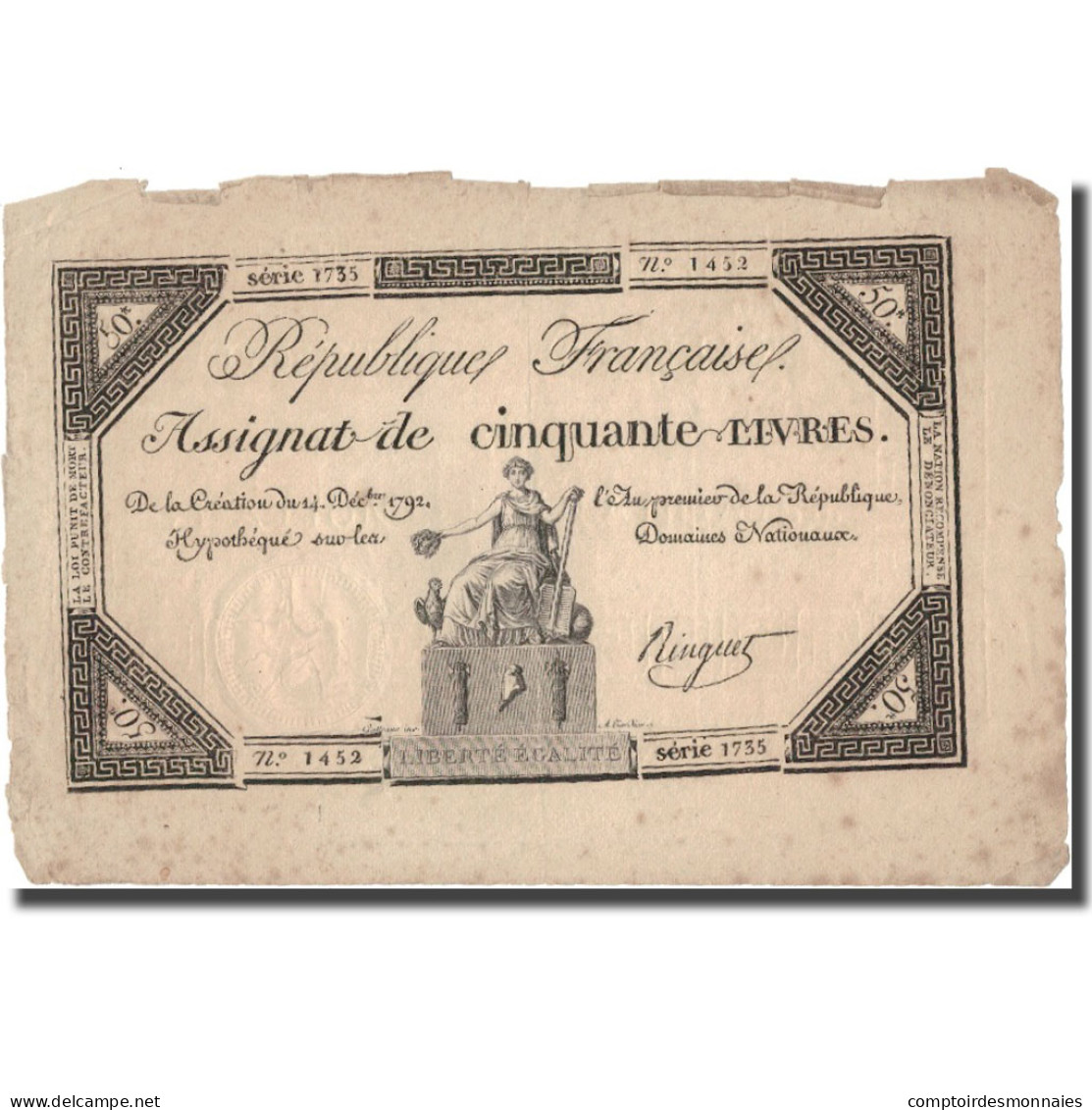 France, 50 Livres, 1792, 1792-12-14, TTB, KM:A72 - Assignats