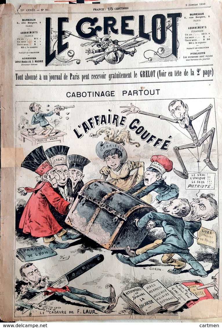 LE GRELOT CARICATURE WLAMALLE DE GOUFFE   BIEN COMPLET 4 PAGES  EFFRANGE  46 X 32 CM - 1850 - 1899